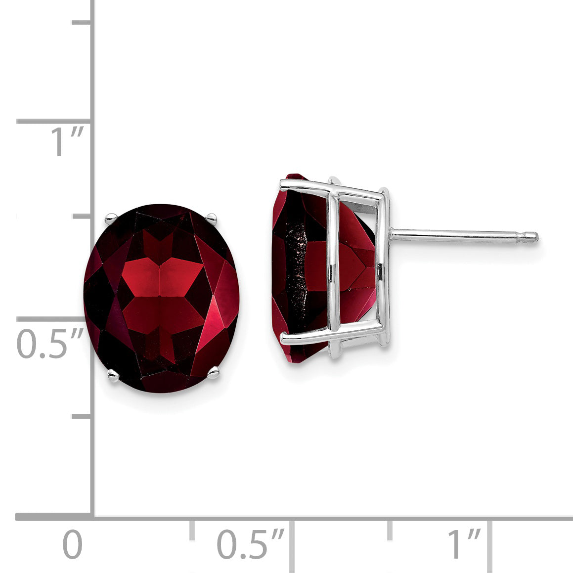 14k White Gold Oval Garnet Stud Earrings