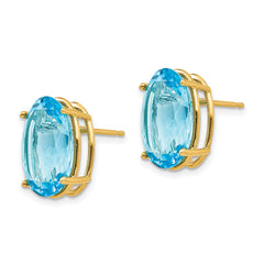 14k 14x10mm Oval Blue Topaz Earrings