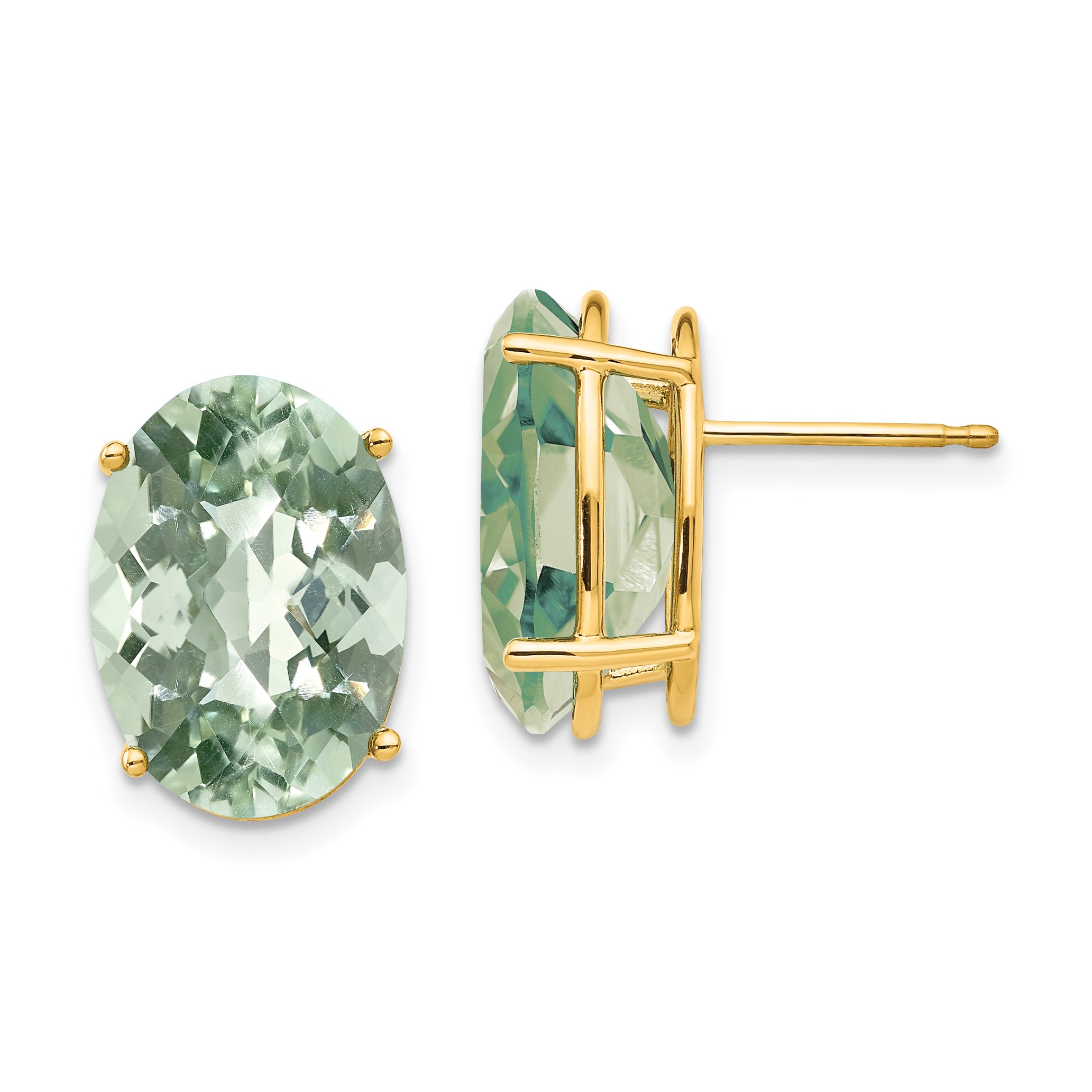 14k 14x10 Oval Checker-Cut Green Quartz Earrings Main image
