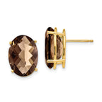 14k 14x10 Oval Checker-Cut Smoky Quartz Earrings