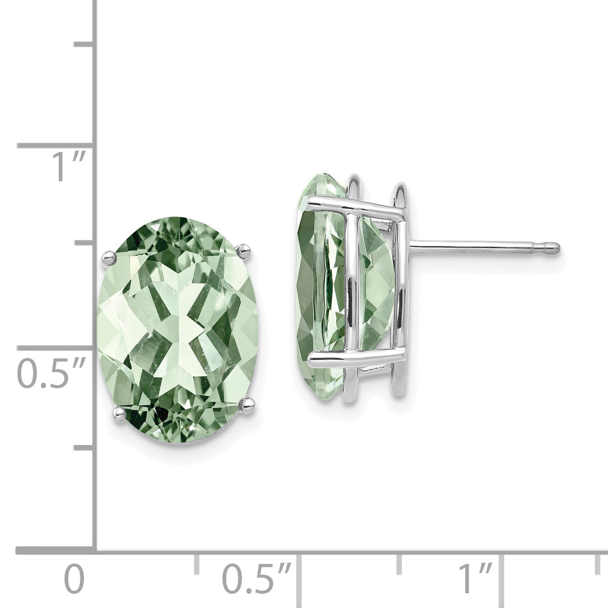 14kw Oval 4-Prong 14 x 10mm Green Quartz Earrings