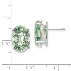 14kw Oval 4-Prong 14 x 10mm Checker-Cut Green Quartz Earrings