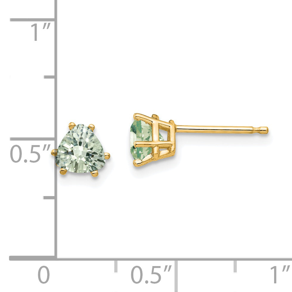 14k 5mm Trillion Checker-Cut Green Quartz Earrings Secondary image