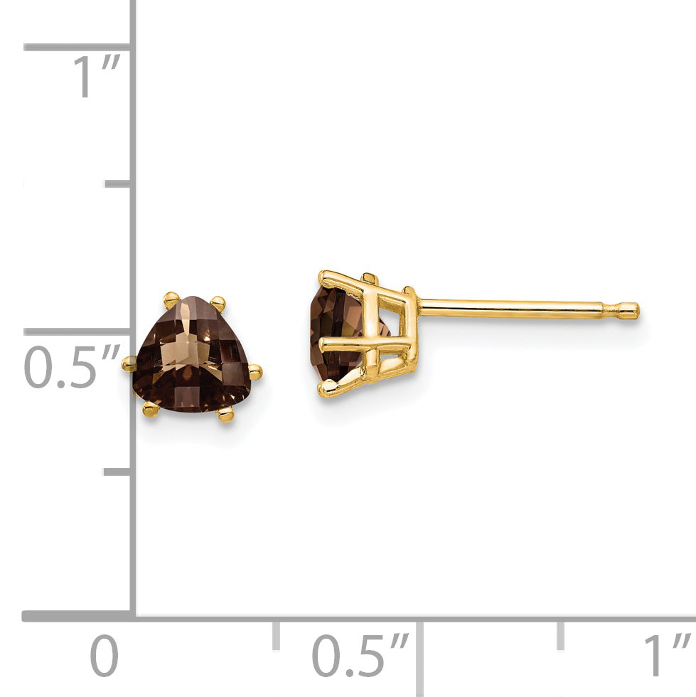 14k 5mm Trillion Checker-Cut Smoky Quartz Earrings Secondary image