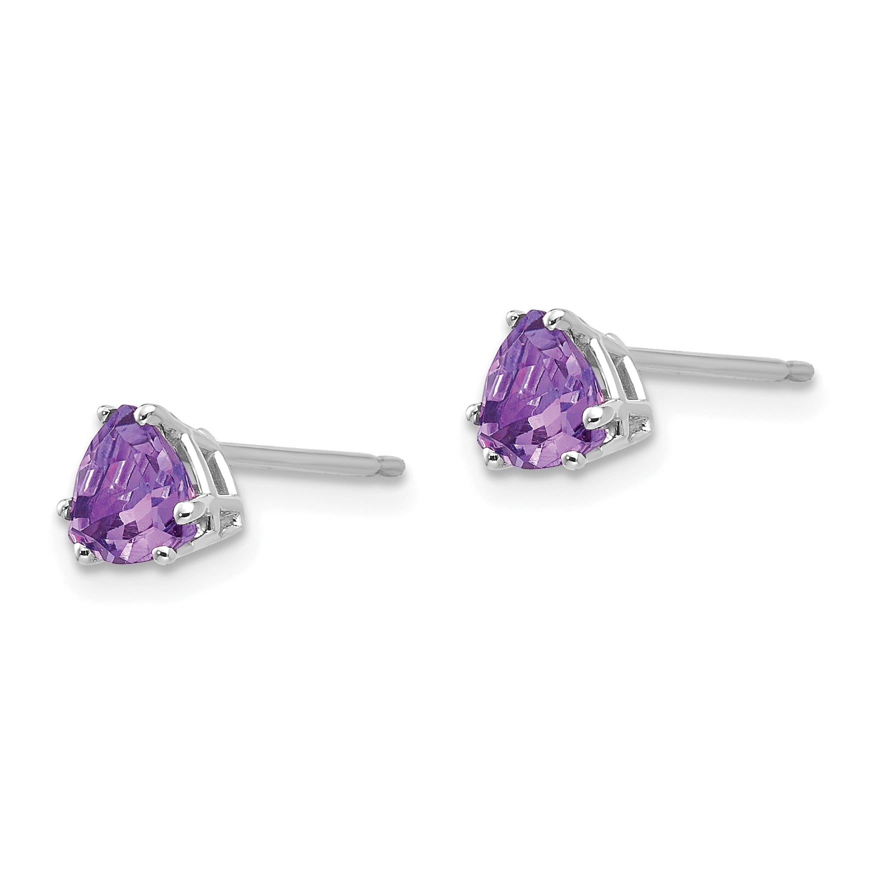 14k White Gold 5mm Trillion Amethyst Earrings Secondary image