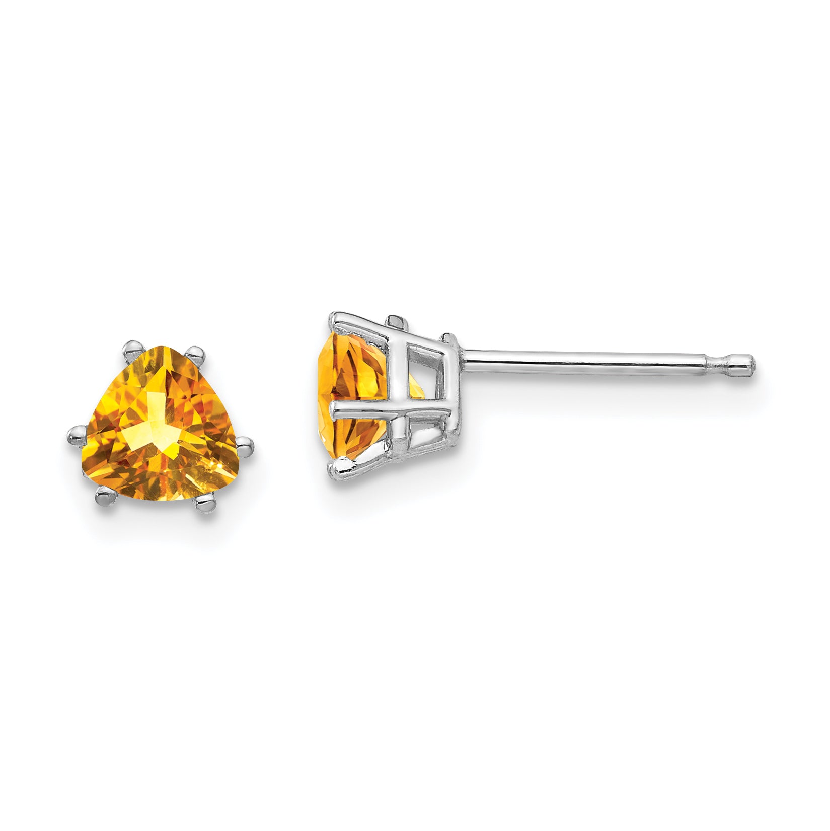 14k White Gold Citrine Trillion Stud Earrings Main image