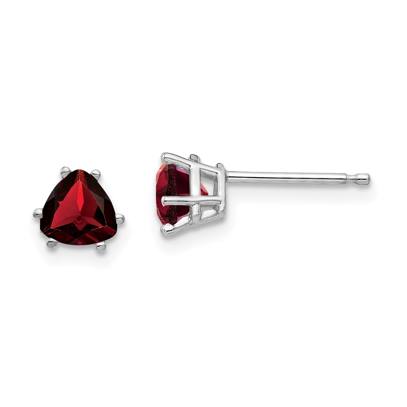 14k White Gold Garnet Trillion Stud Earrings Main image