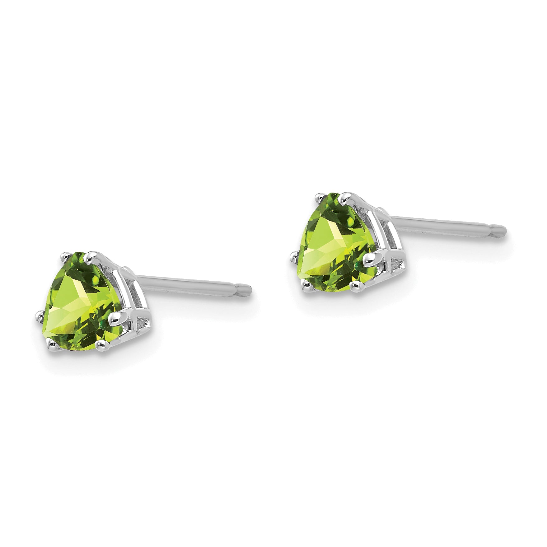 14k White Gold Peridot Trillion Stud Earrings Secondary image