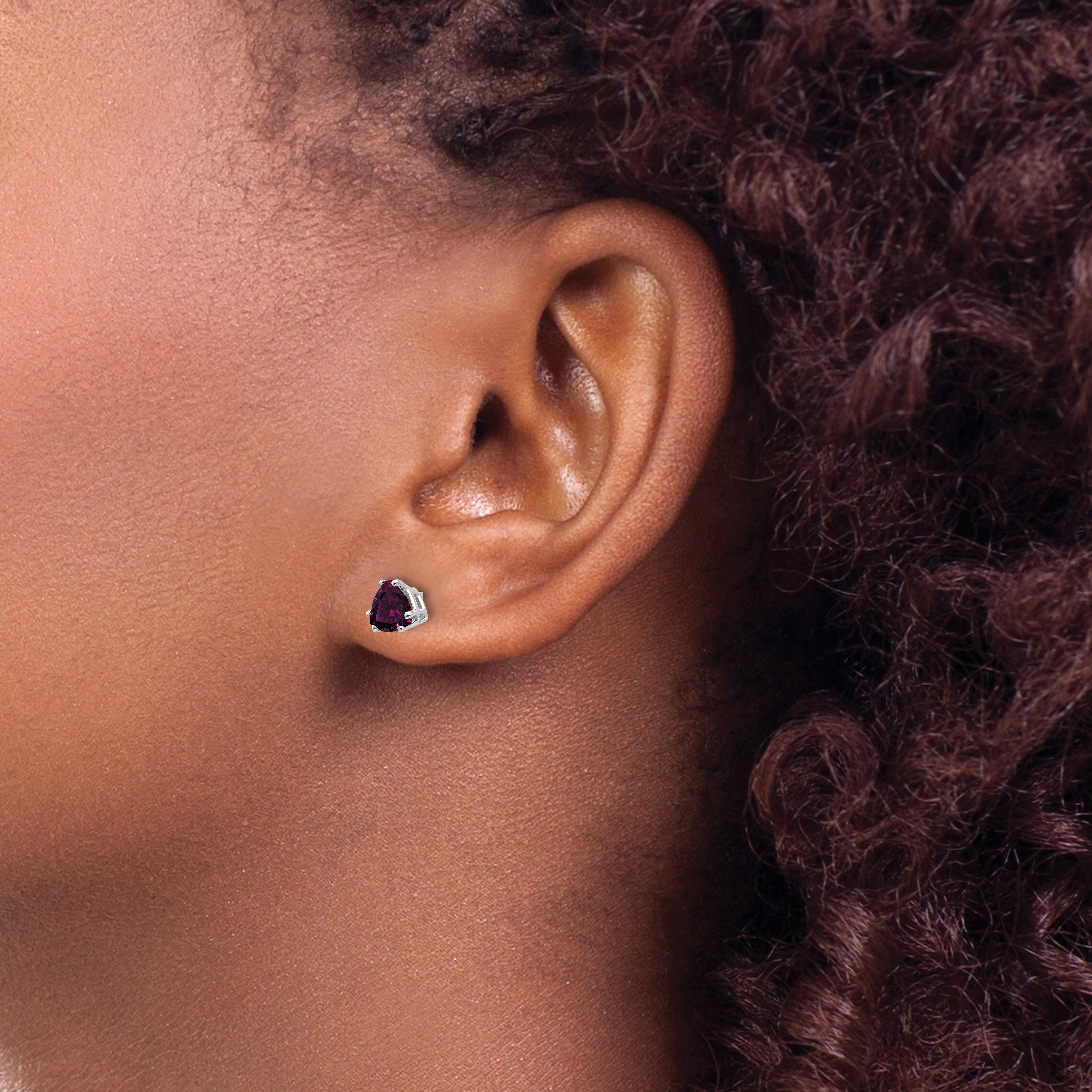 14k White Gold Rhodolite Garnet Trillion Stud Earrings