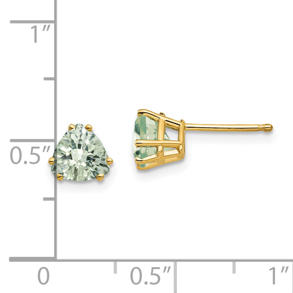 14k 6mm Trillion Checker-Cut Green Quartz Earrings Secondary image