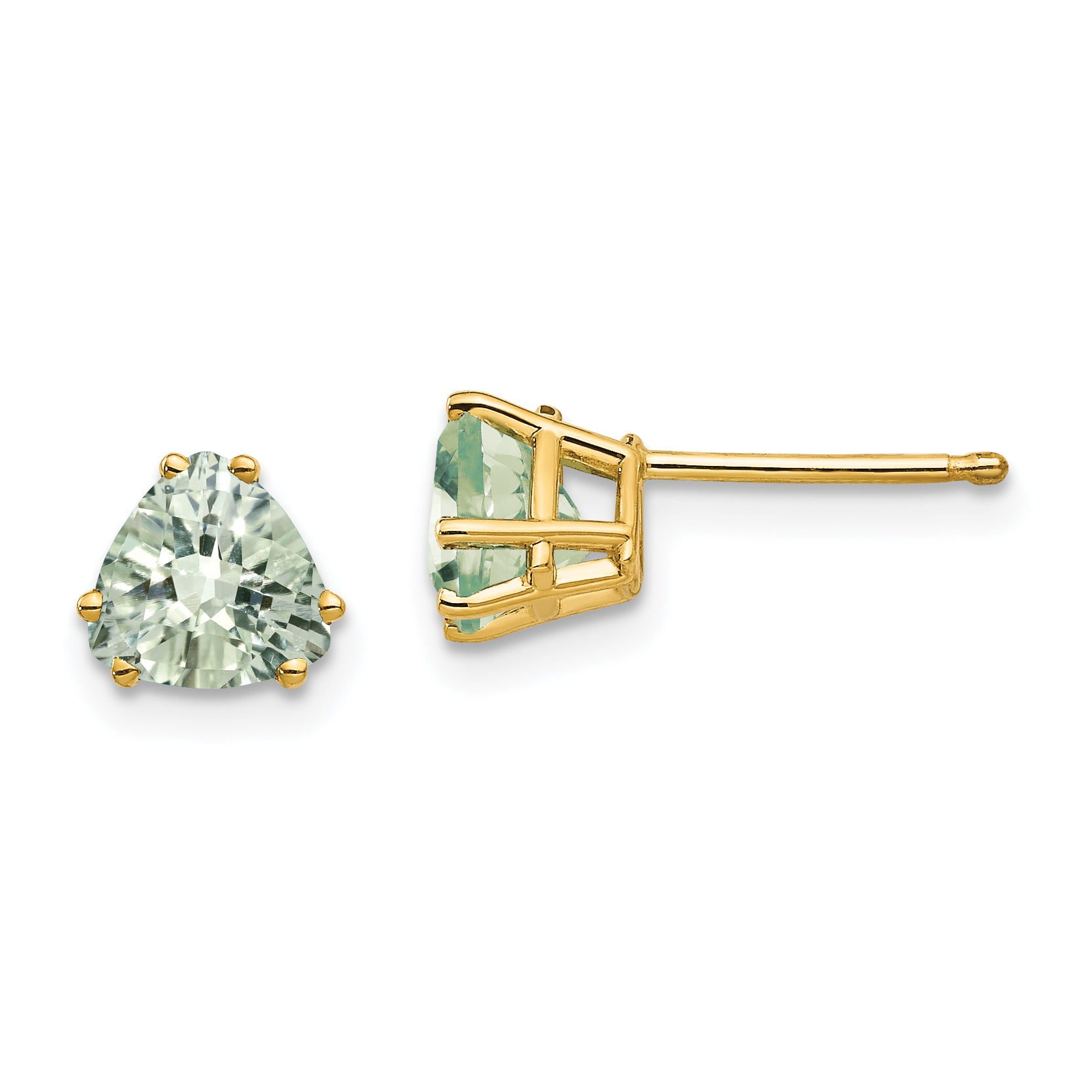 14k 6mm Trillion Checker-Cut Green Quartz Earrings Main image