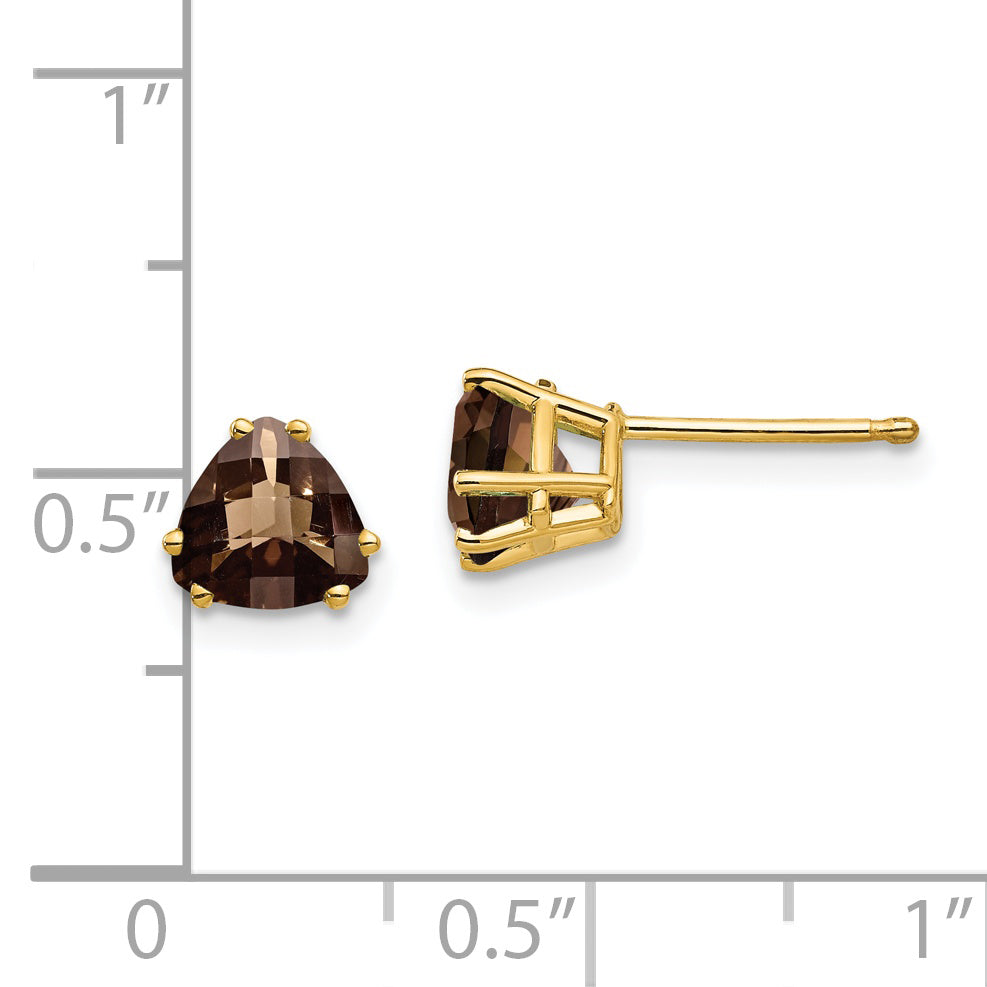 14k 6mm Trillion Checker-Cut Smoky Quartz Earrings Secondary image