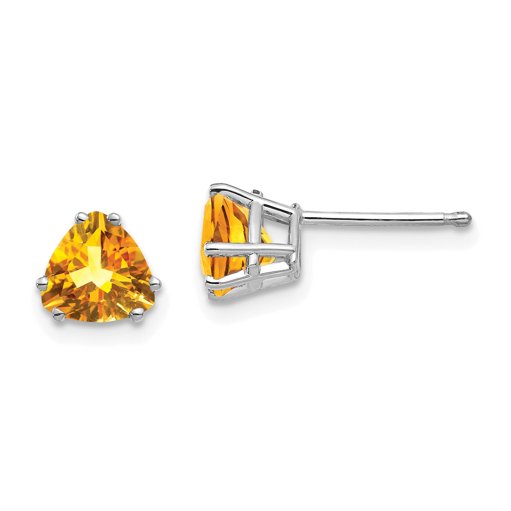 14k White Gold Citrine Trillion Stud Earrings Main image