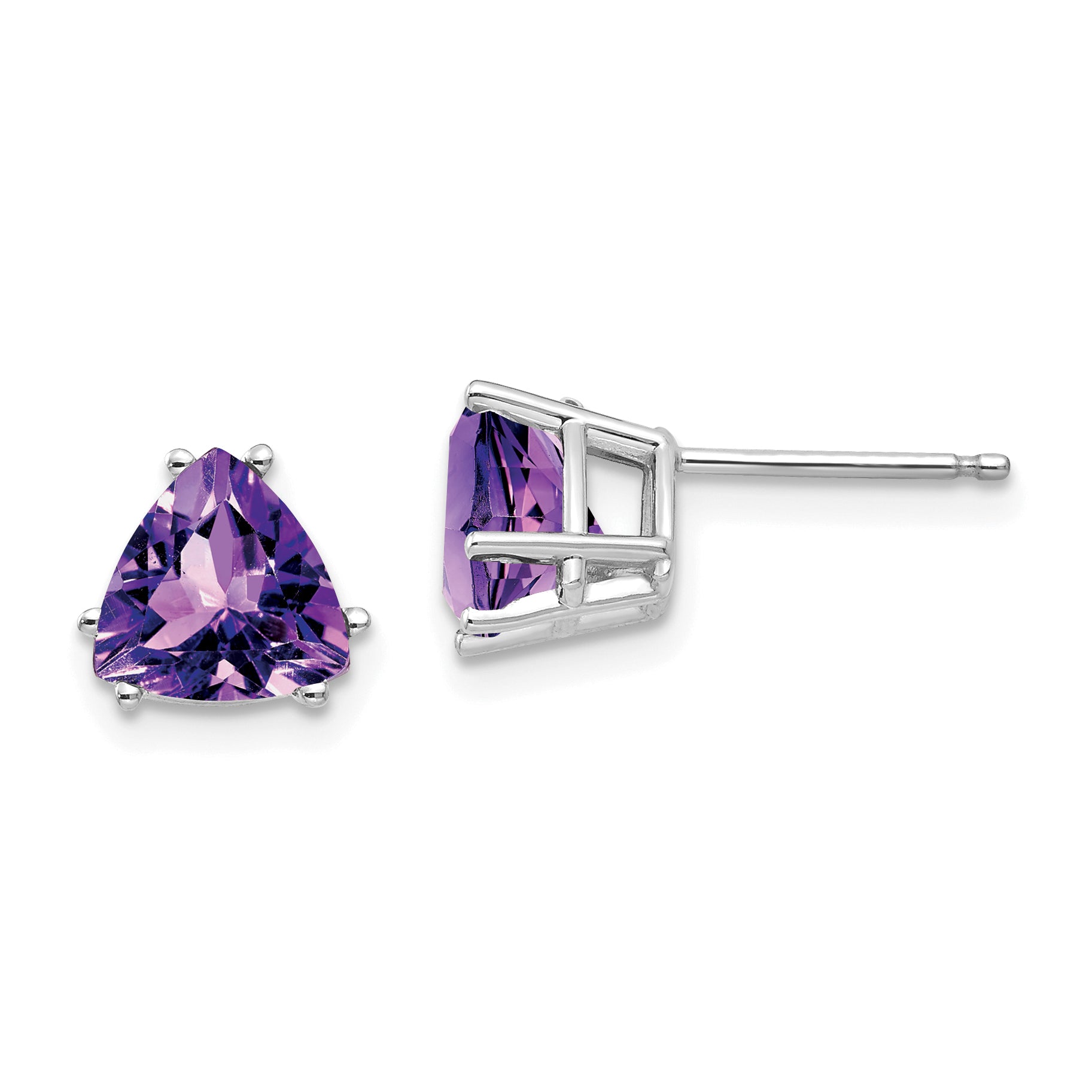 14k White Gold 7mm Trillion Amethyst Earrings Main image