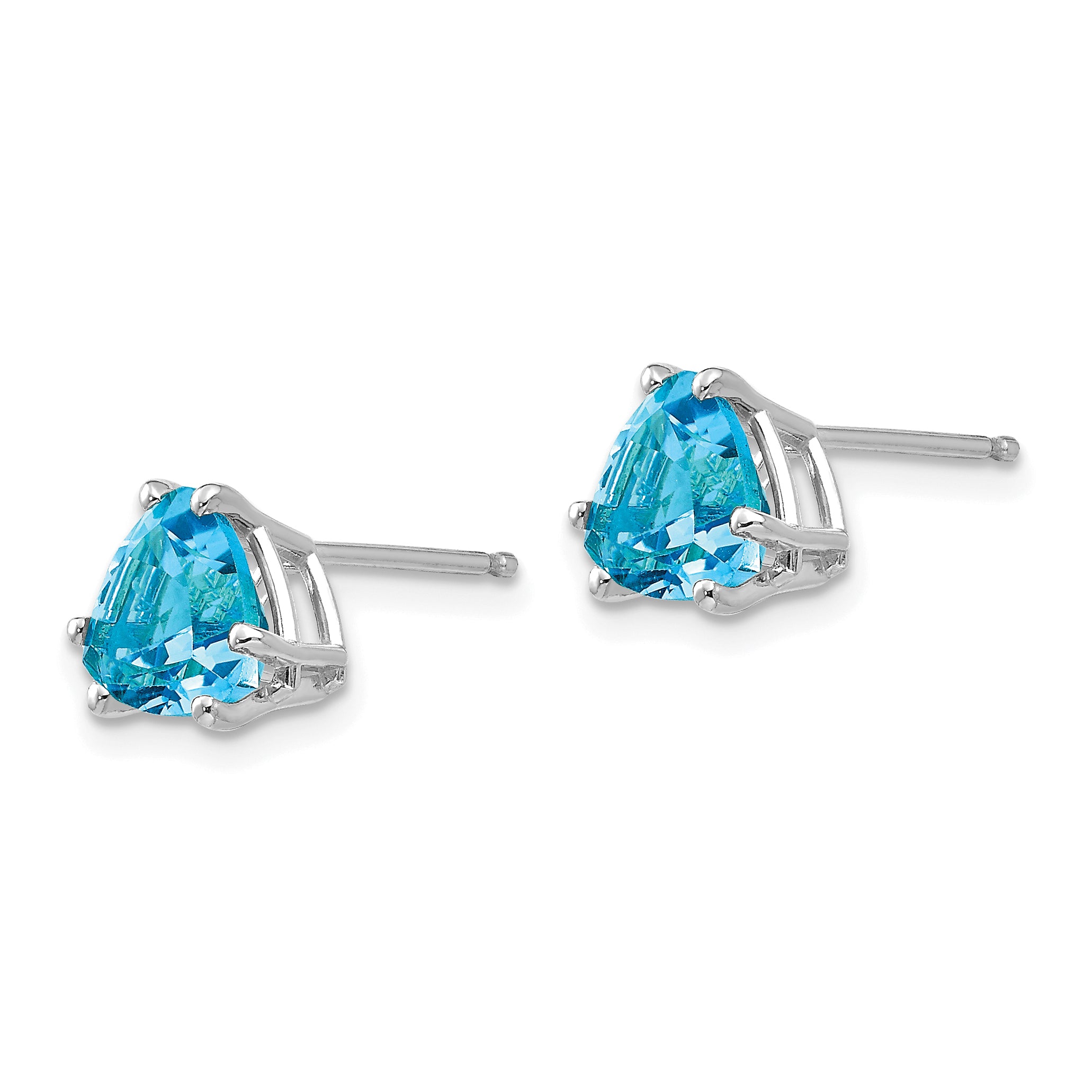 14k White Gold 7mm Trillion Blue Topaz Earrings Secondary image
