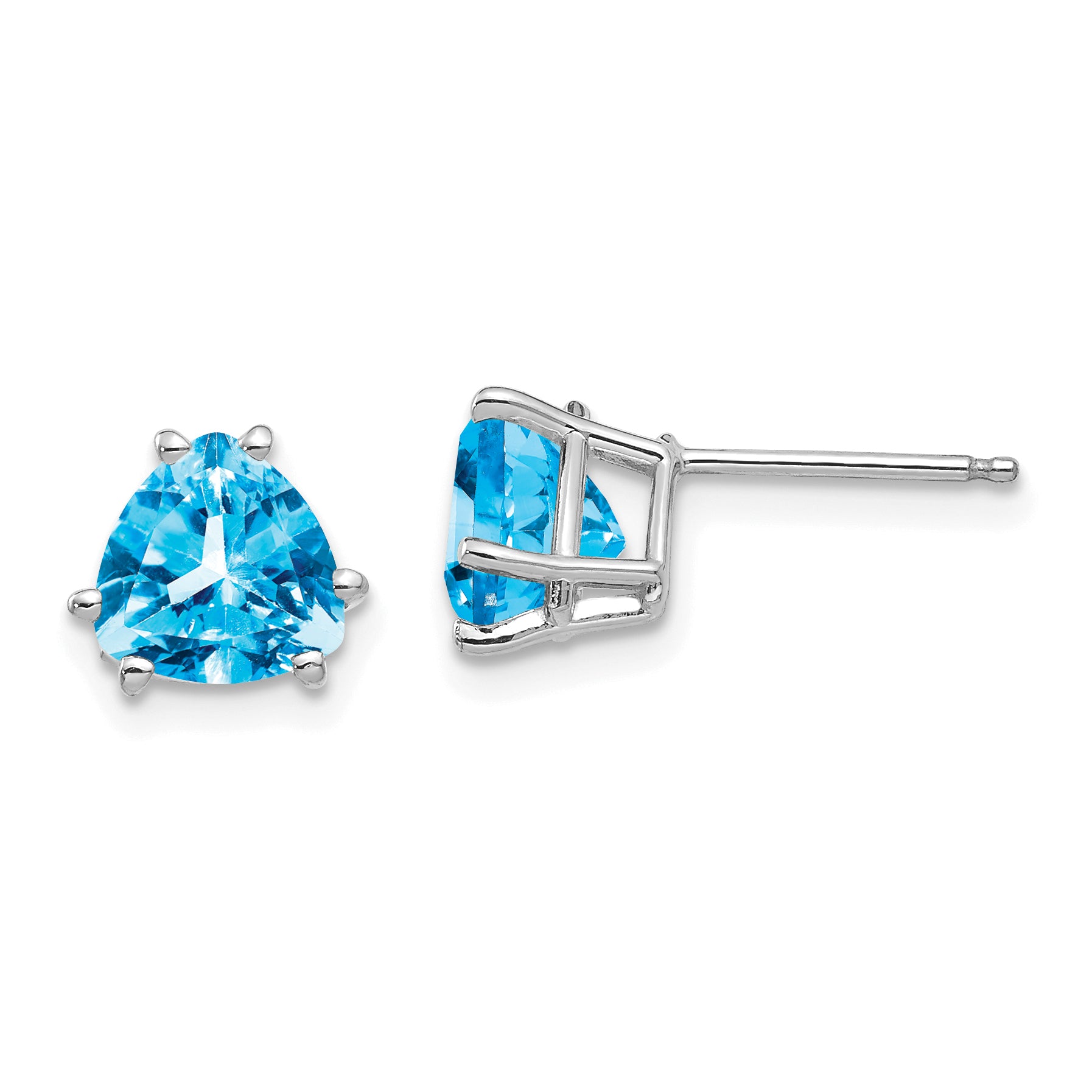 14k White Gold 7mm Trillion Blue Topaz Earrings Main image