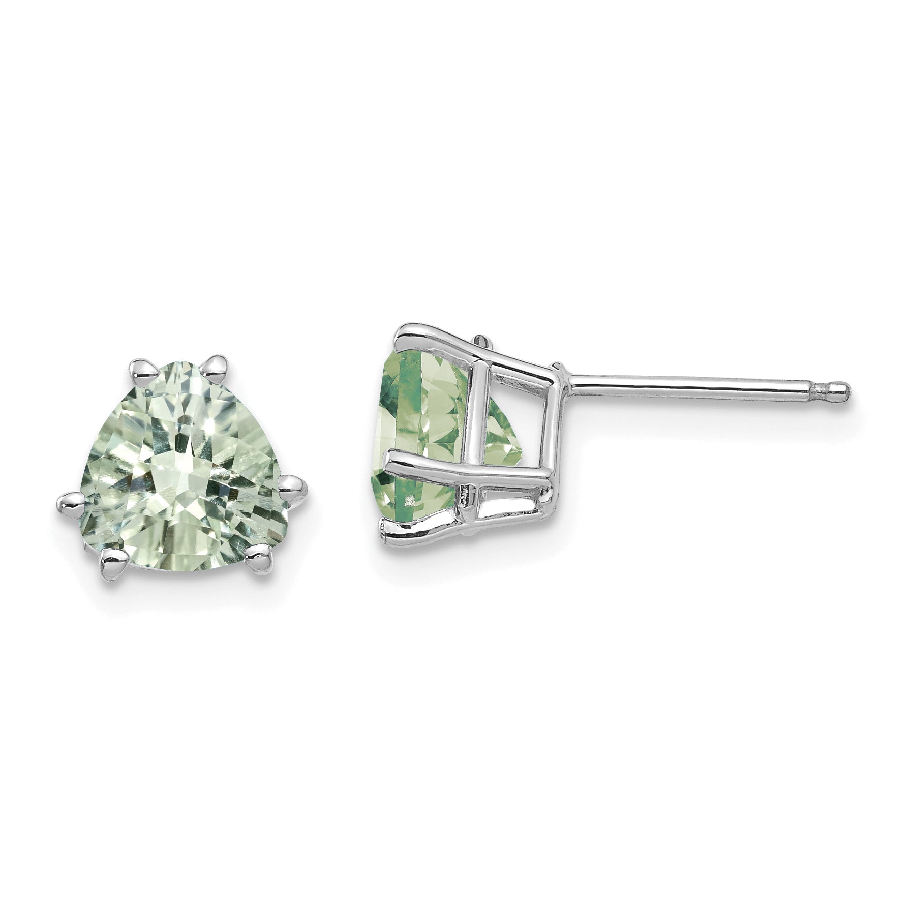 14kw 7mm Trillion Checker-Cut Green Quartz Earrings Main image
