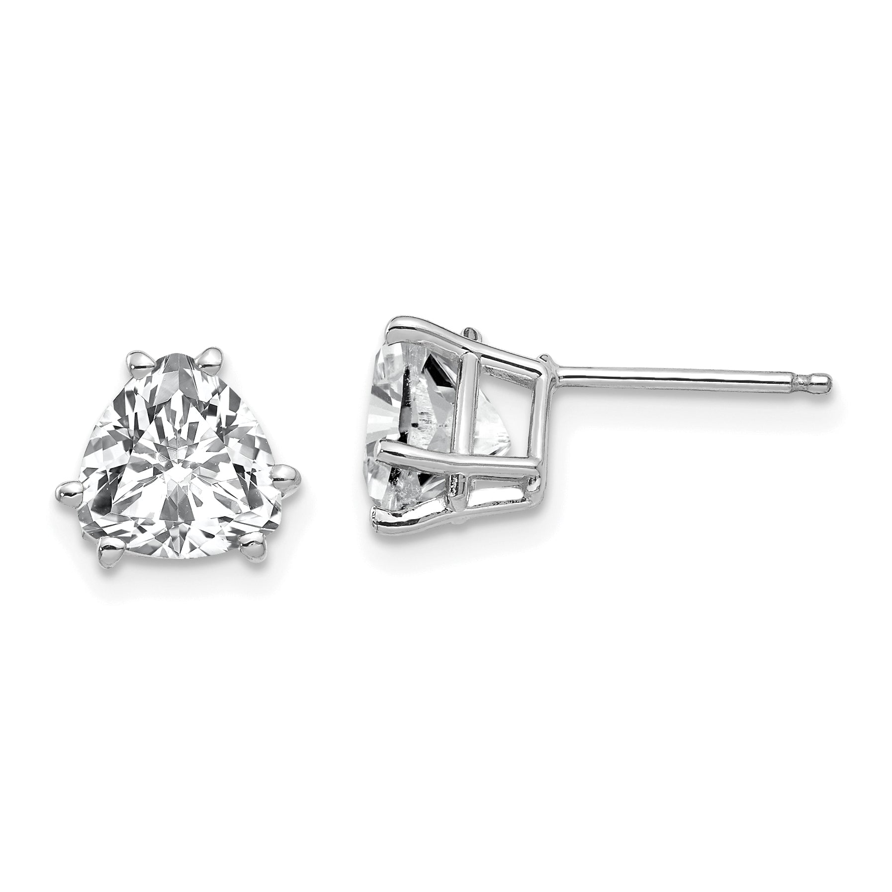 14k White Gold Cubic Zirconia Trillion Stud Earrings Main image