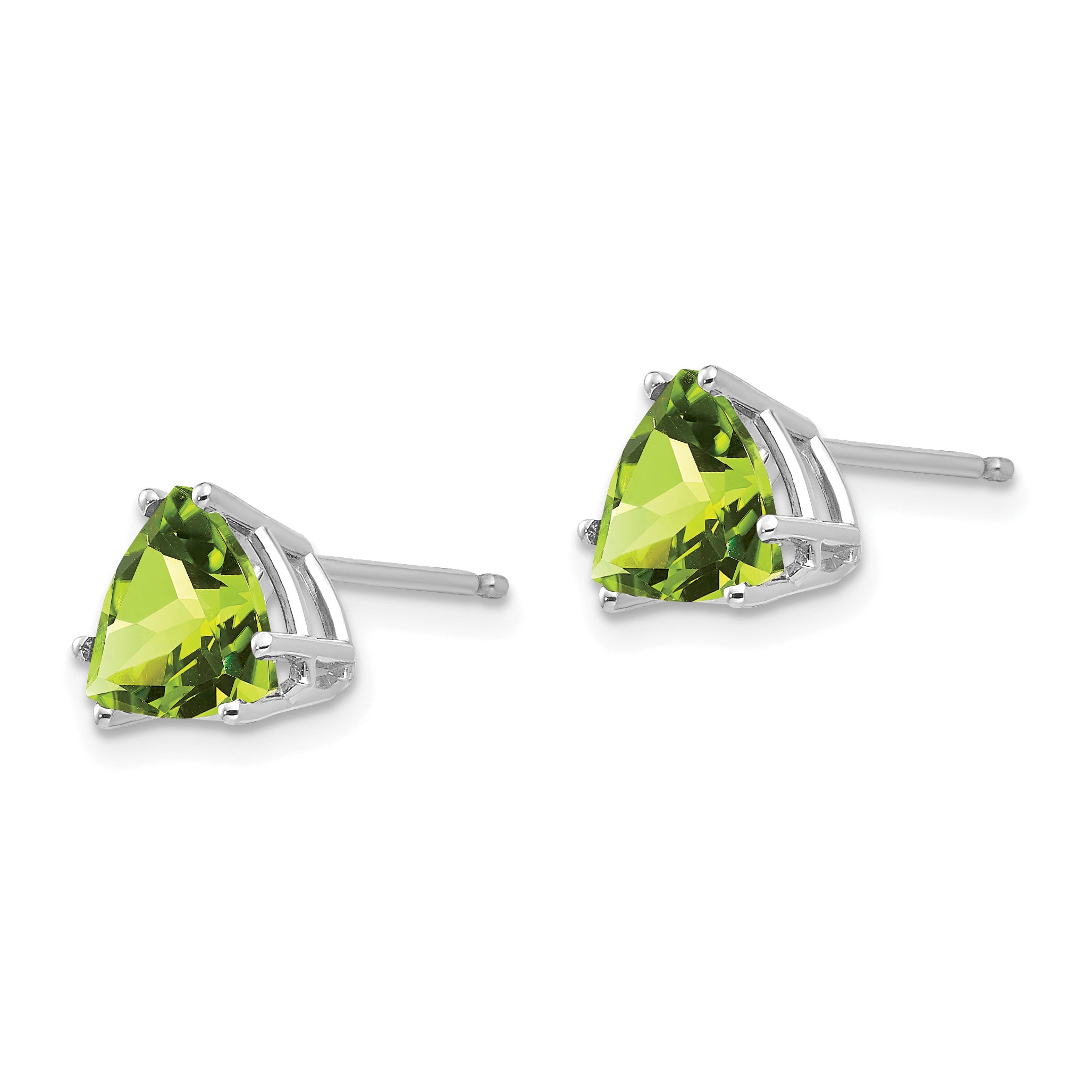 14k White Gold Peridot Trillion Stud Earrings Secondary image