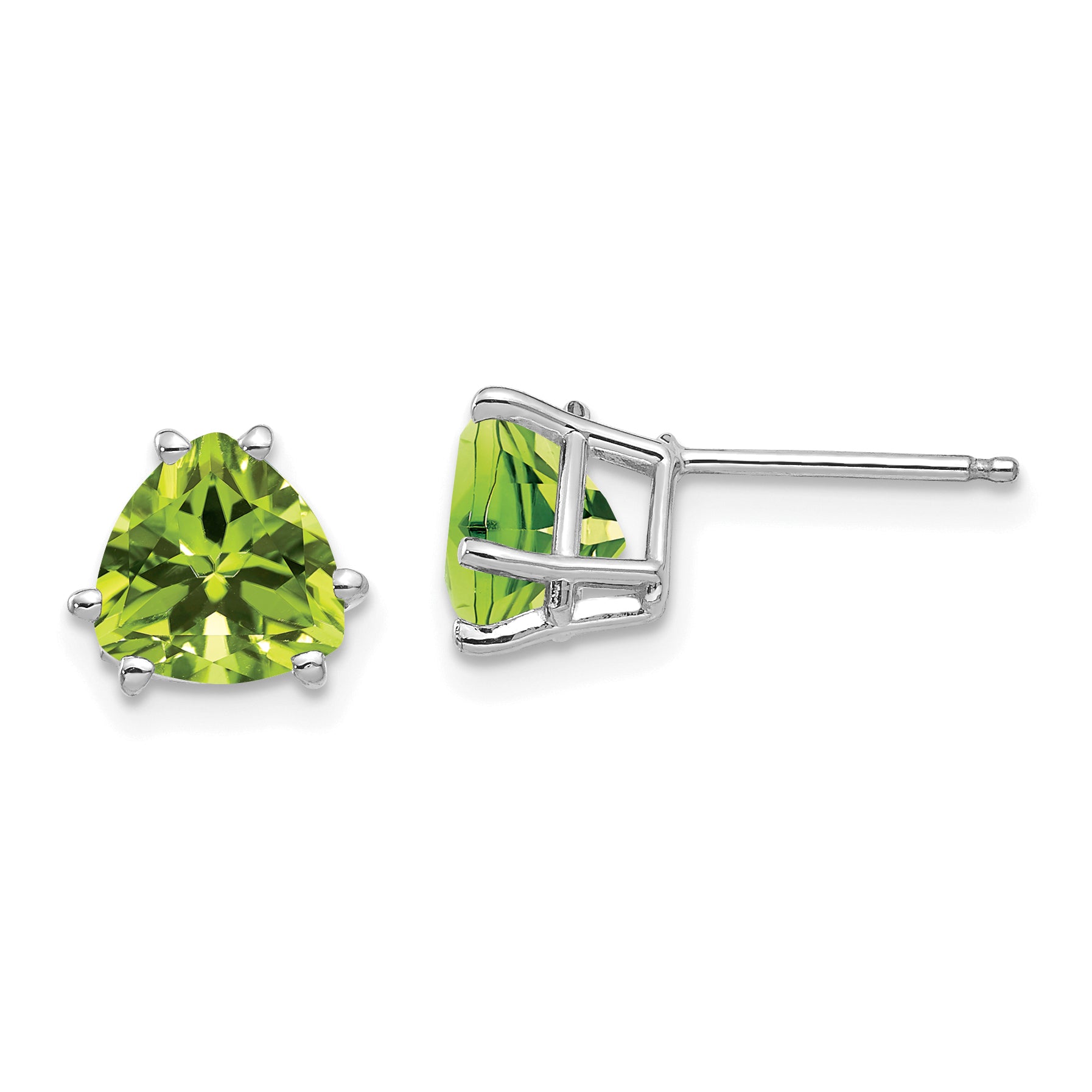 14k White Gold Peridot Trillion Stud Earrings