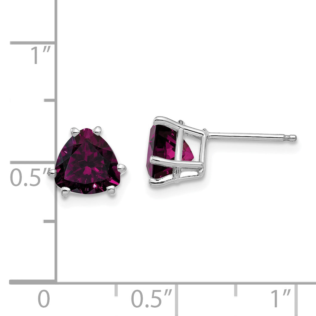 14k White Gold Rhodolite Garnet Trillion Stud Earrings