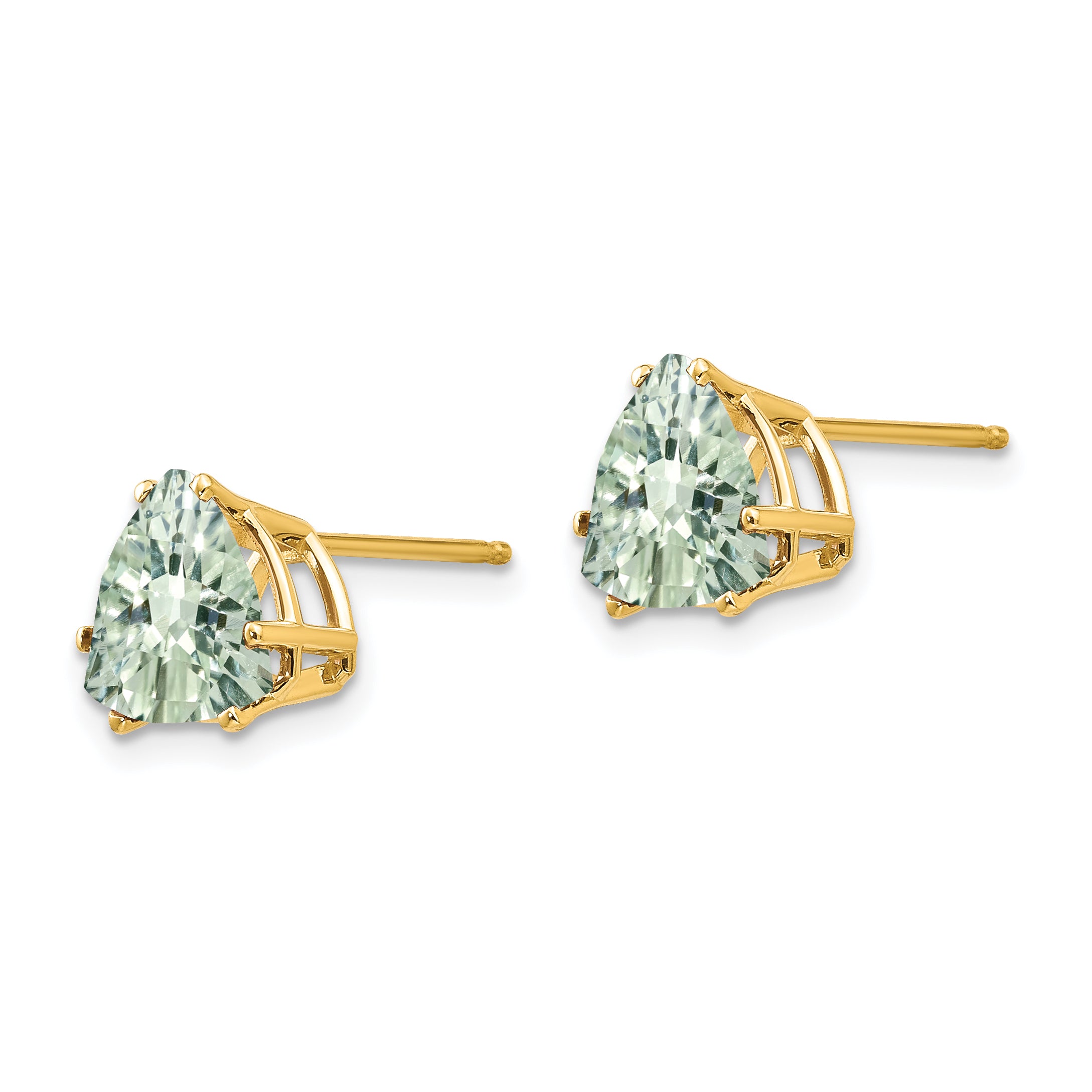 14k 8mm Trillion Checker-Cut Green Quartz Earrings Secondary image