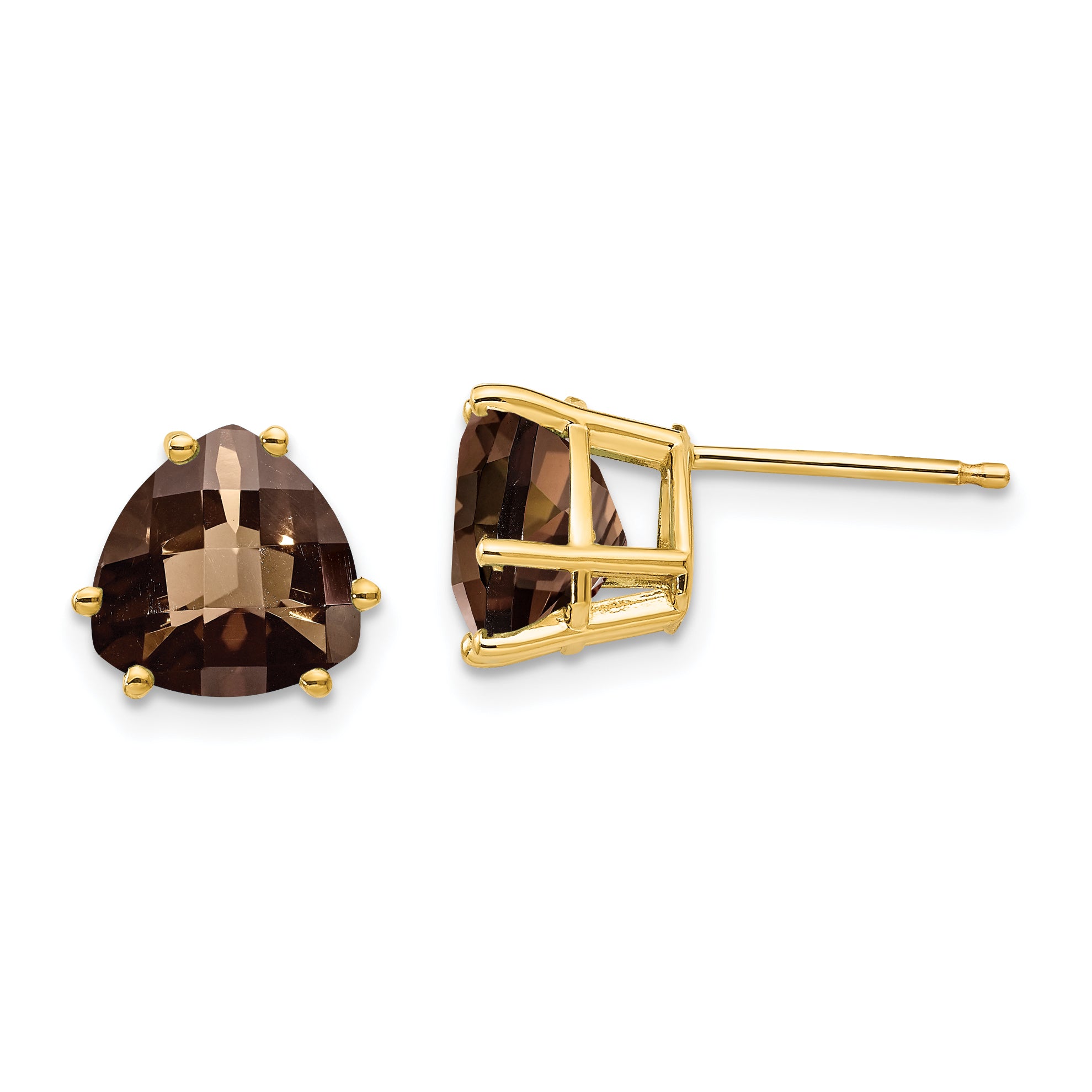 14k 8mm Trillion Checker-Cut Smoky Quartz Earrings Main image