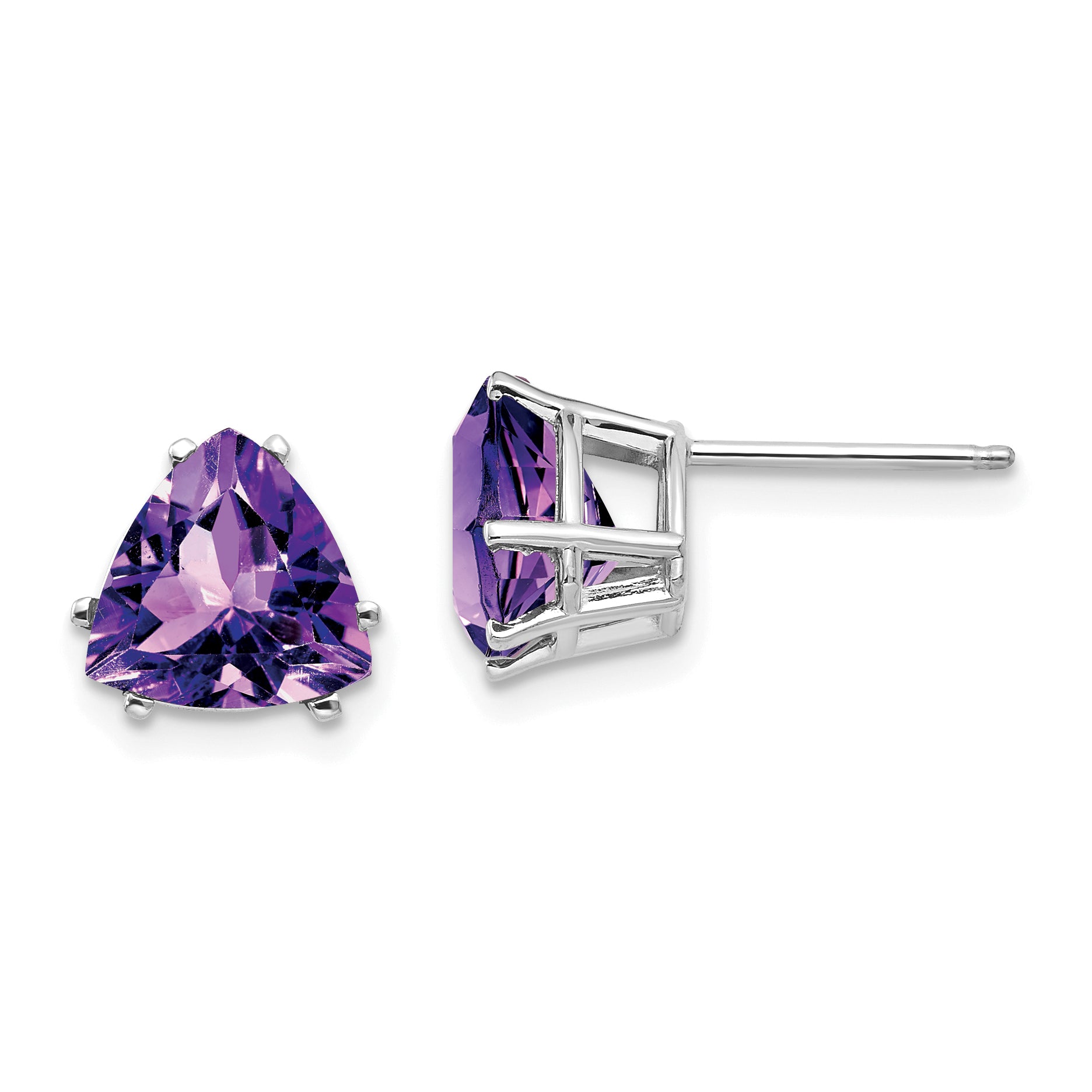 14k White Gold Amethyst Trillion Stud Earrings Main image