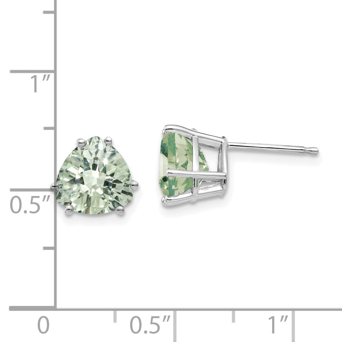 14kw 8mm Trillion Checker-Cut Green Quartz Earrings