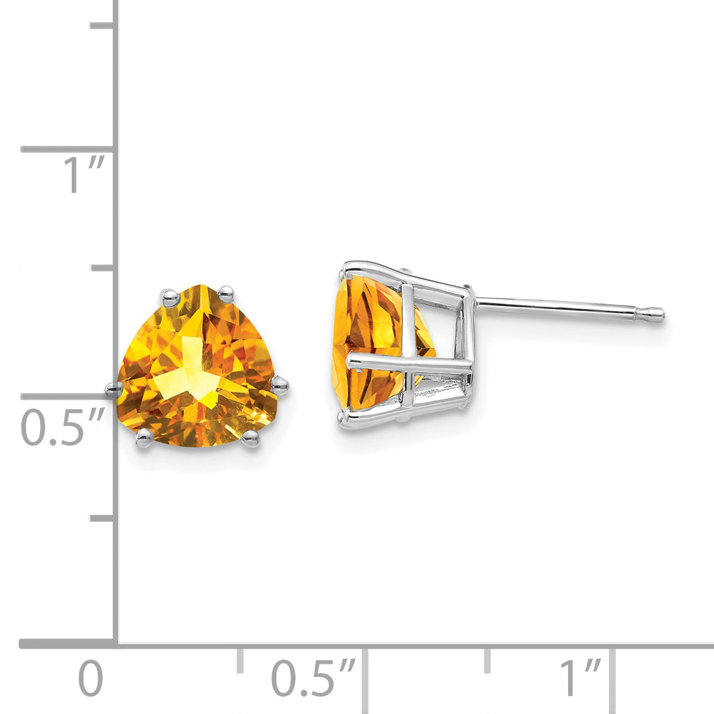 14k White Gold 8mm Citrine Trillion Stud Earrings