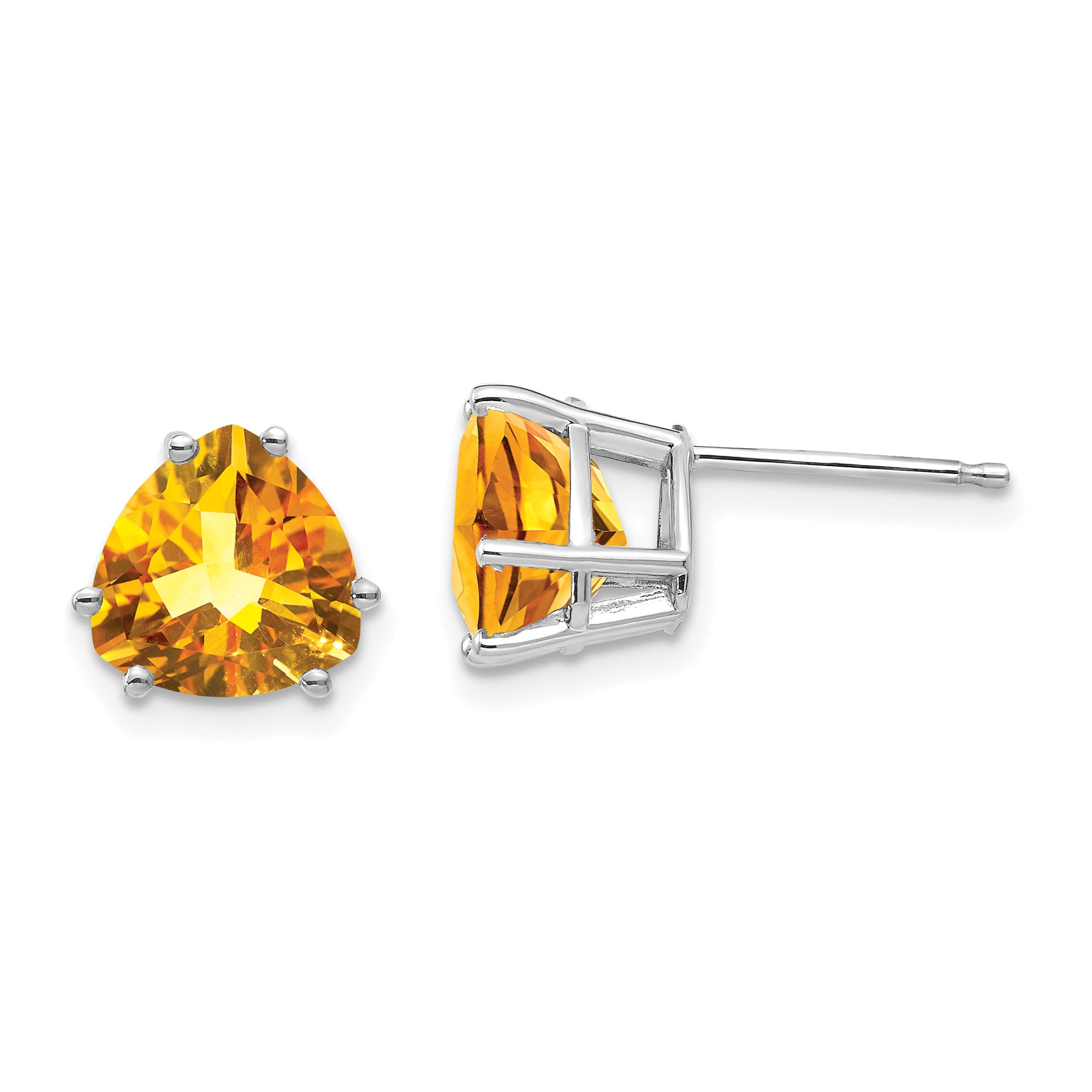14k White Gold 8mm Citrine Trillion Stud Earrings Main image