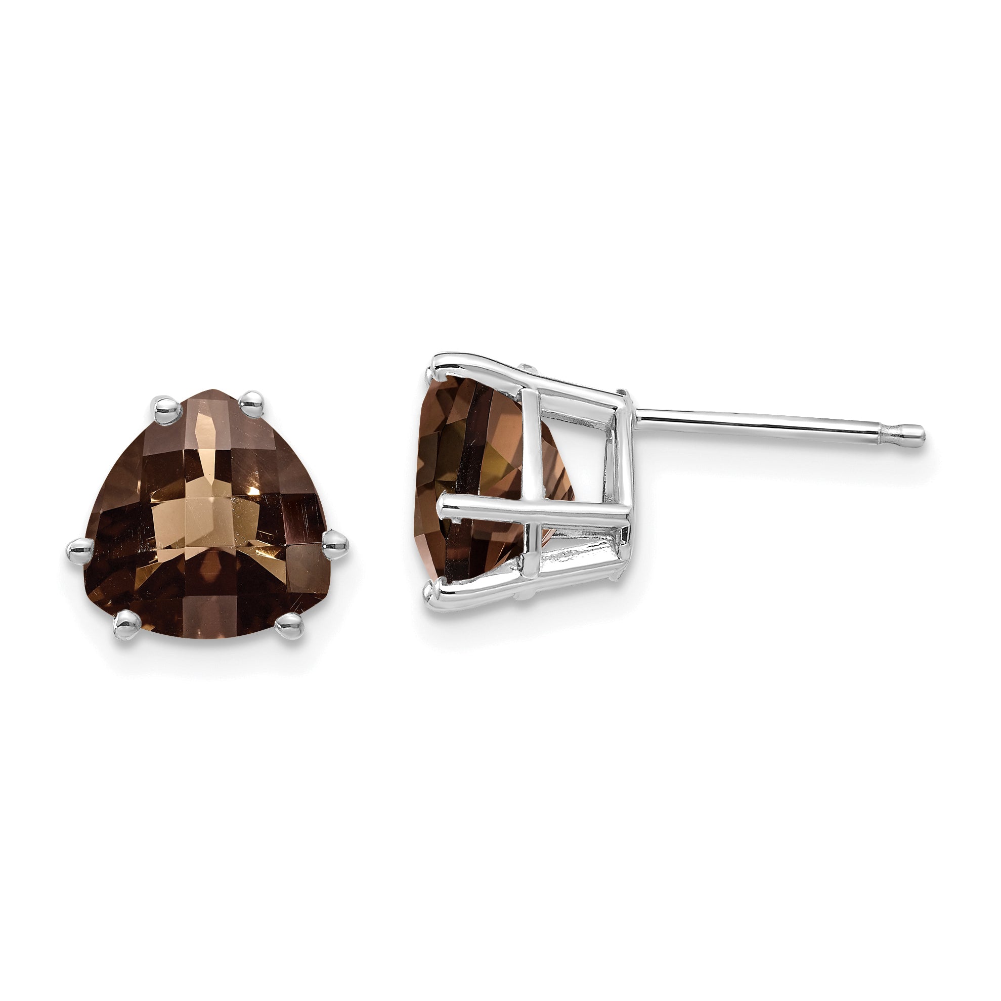 14kw 8mm Trillion Checker-Cut Smoky Quartz Earrings