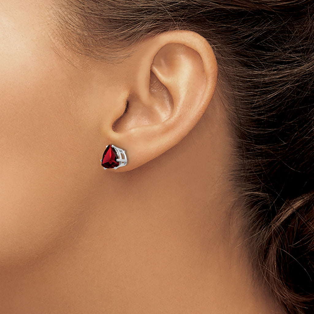 14k White Gold Garnet Trillion Stud Earrings