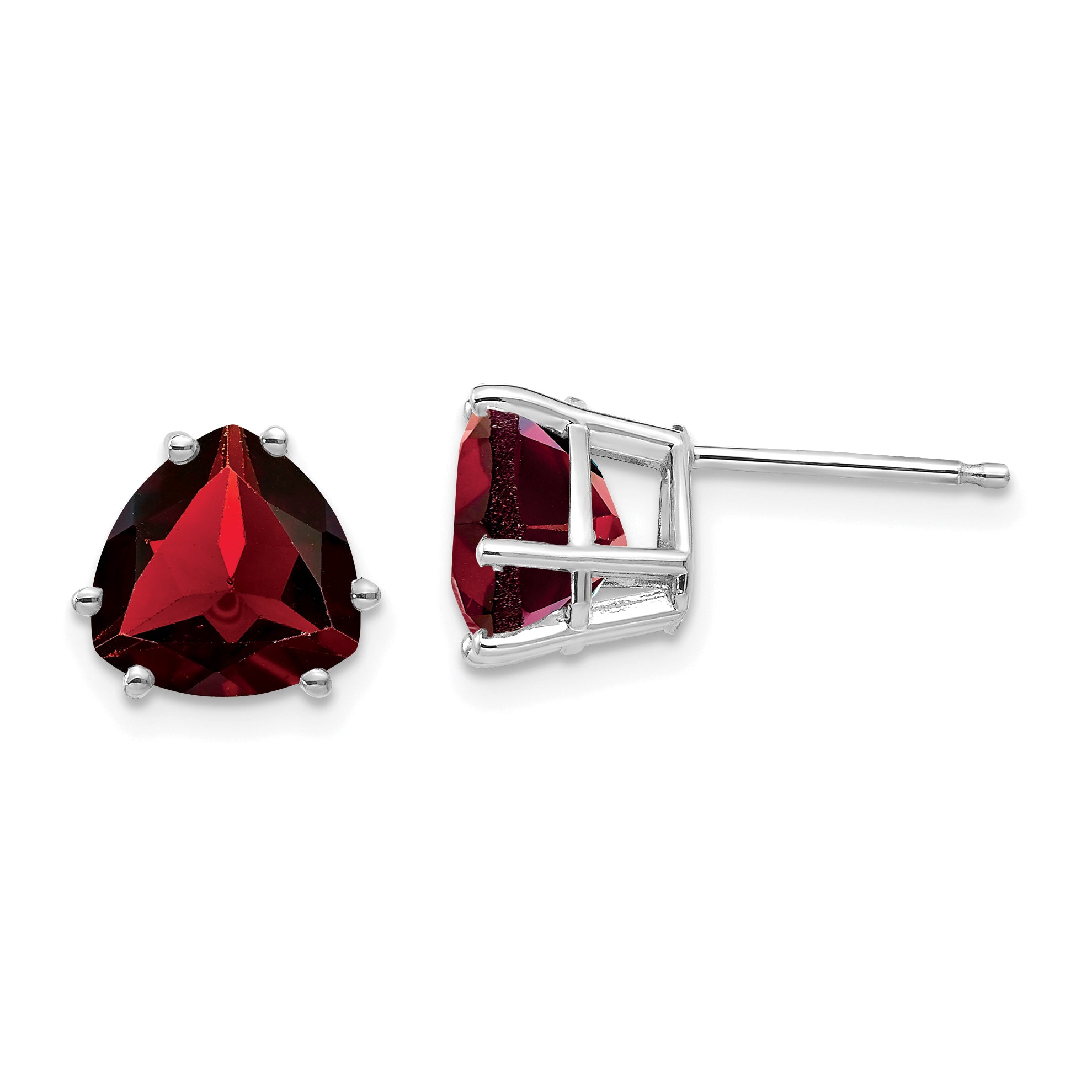 14k White Gold Garnet Trillion Stud Earrings Main image