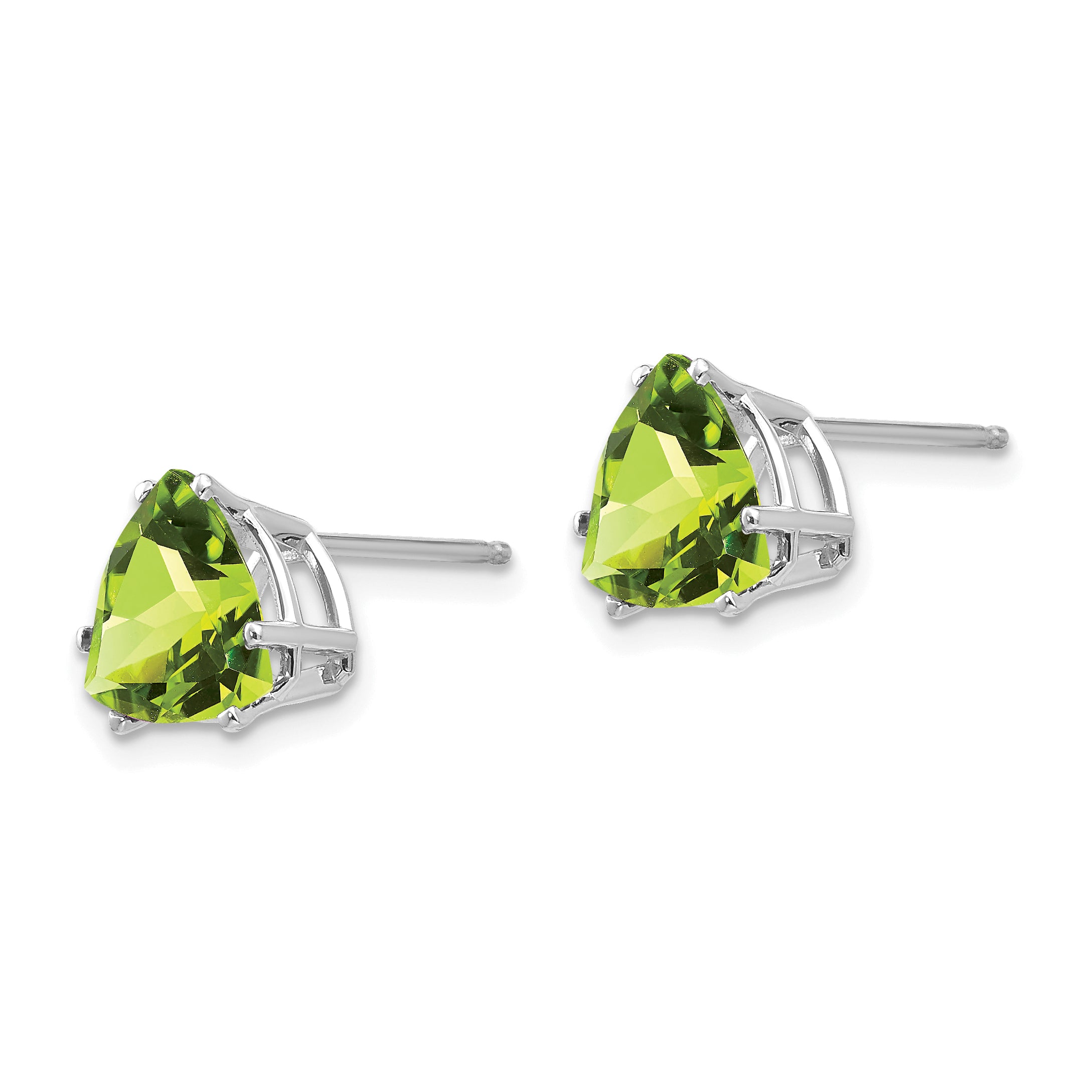 14k White Gold Peridot Trillion Stud Earrings Secondary image