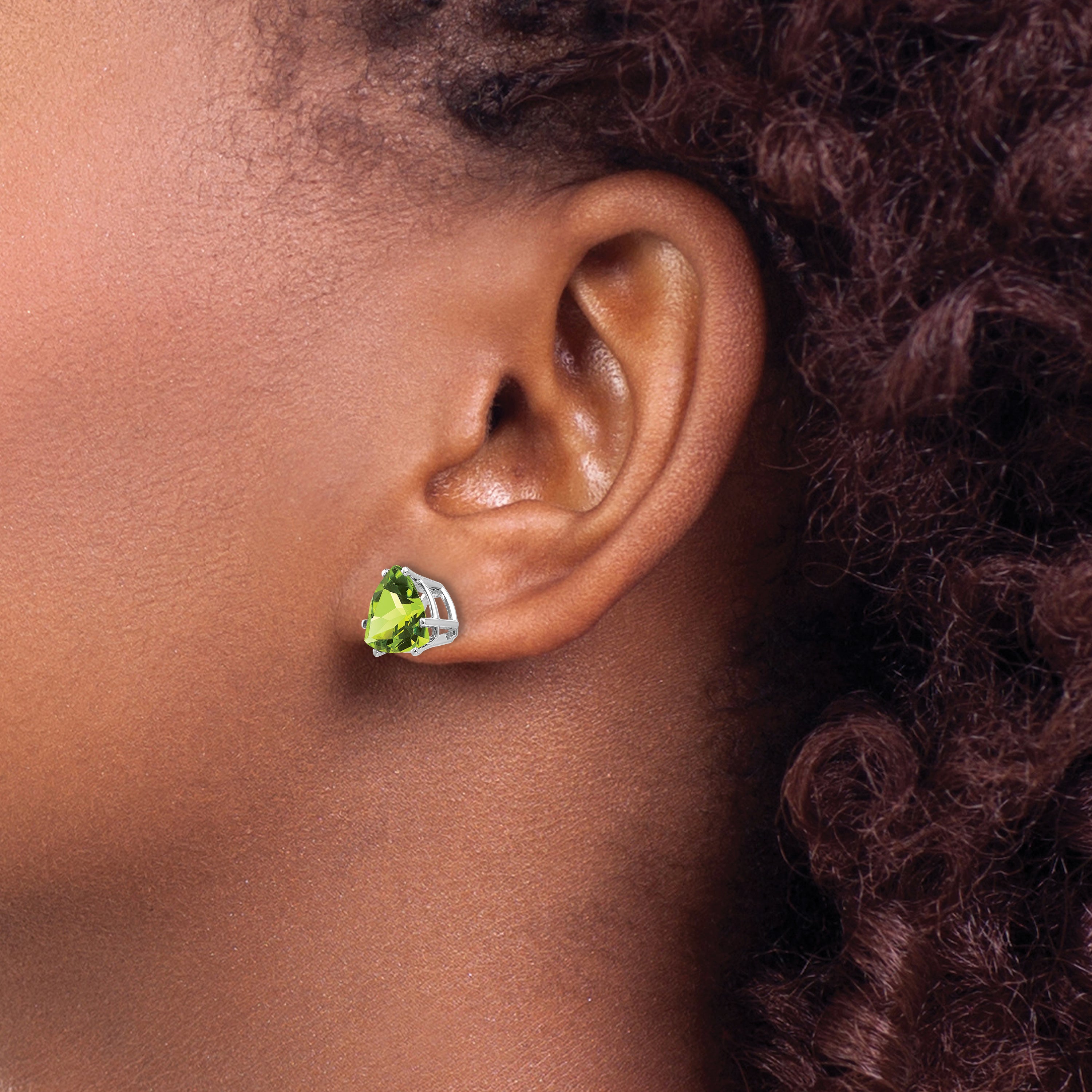 14k White Gold Peridot Trillion Stud Earrings