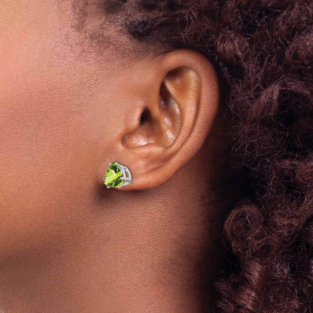 14k White Gold Peridot Trillion Stud Earrings