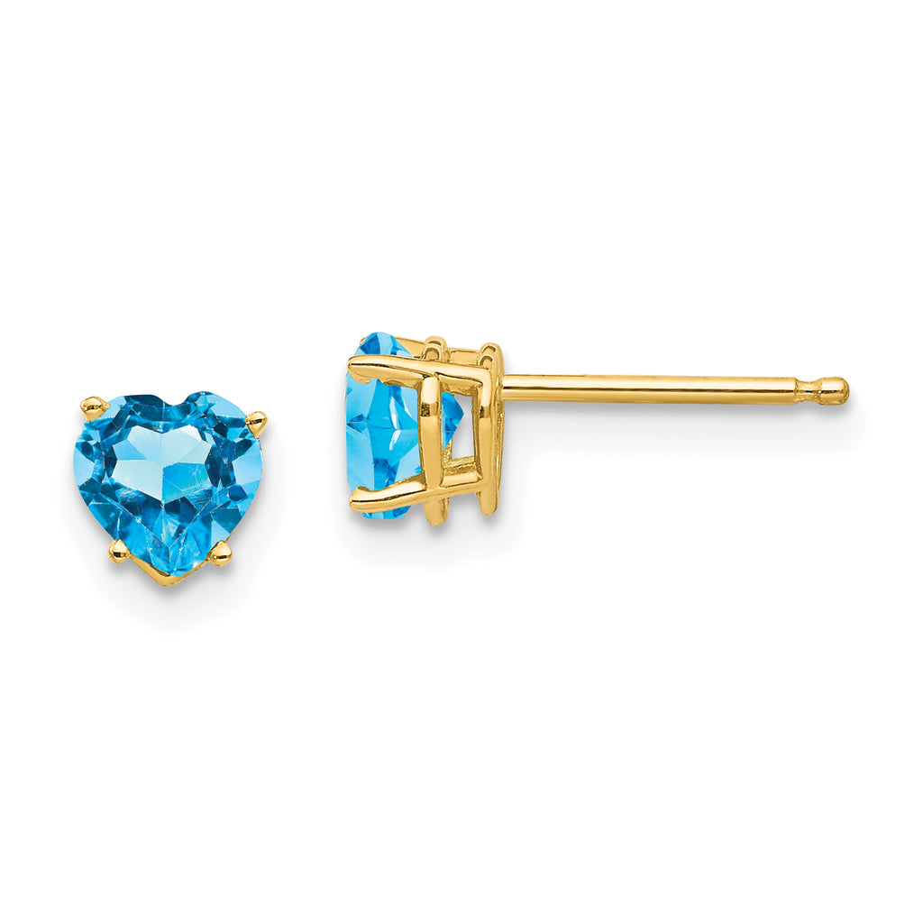 14k 5mm Heart Blue Topaz Earrings