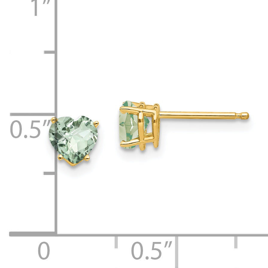 14k 5mm Heart Checker-Cut Green Quartz Earrings Secondary image
