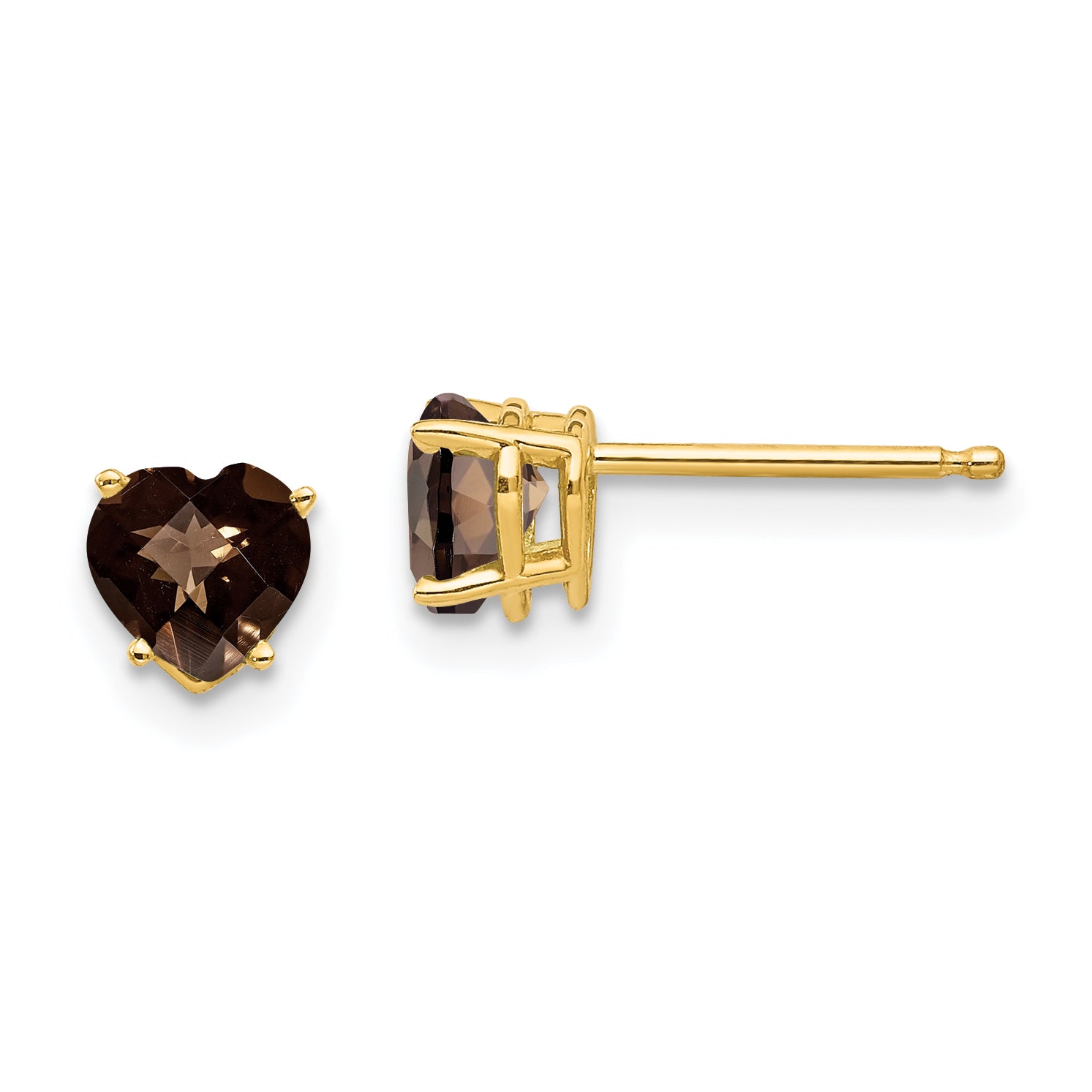 14k 5mm Heart Checker-Cut Smoky Quartz Earrings Main image