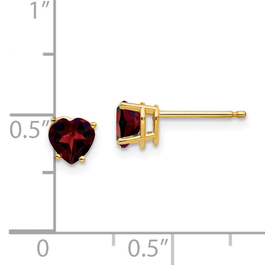 14k 5mm Heart Garnet Earrings