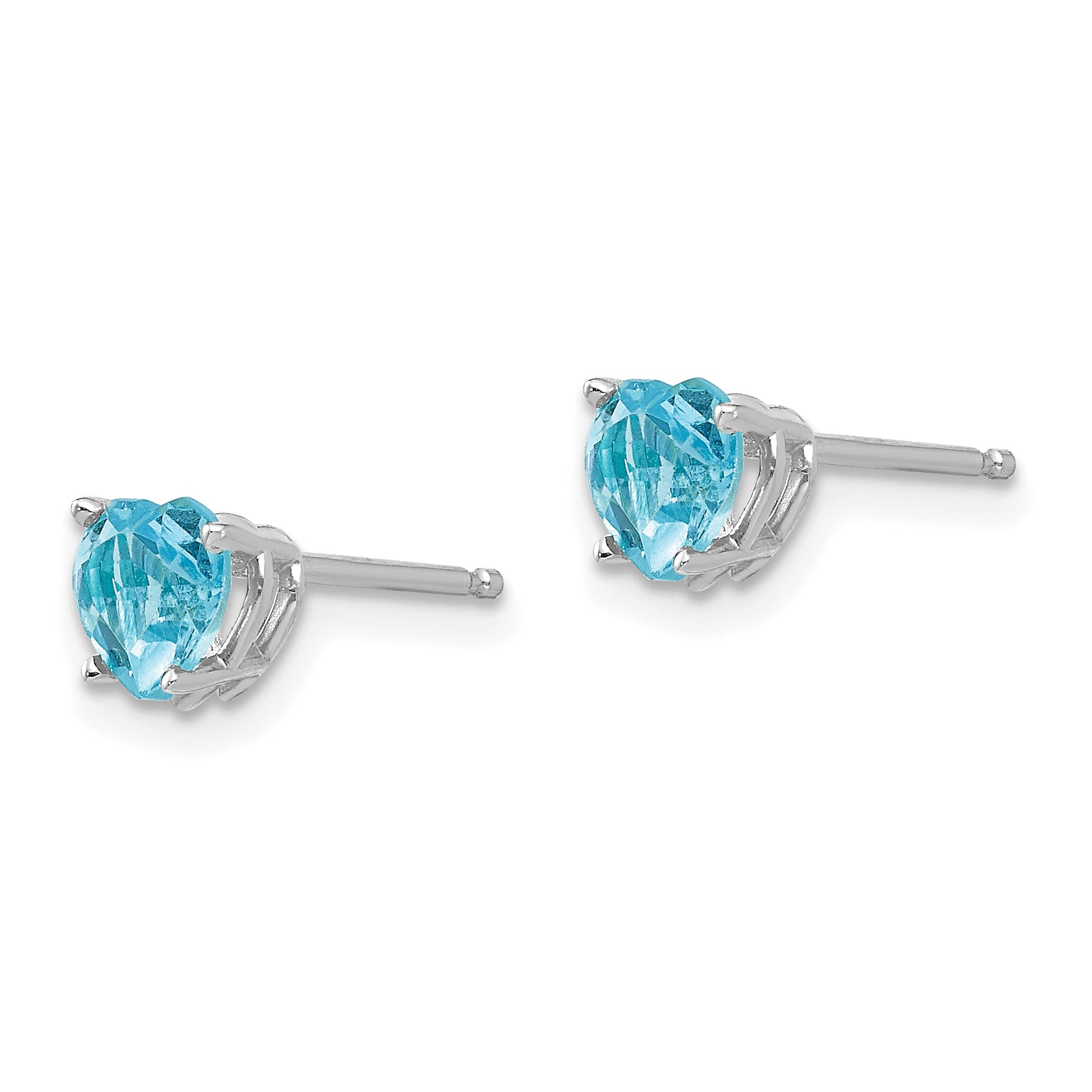 14k White Gold 5mm Heart Blue Topaz Earrings Secondary image