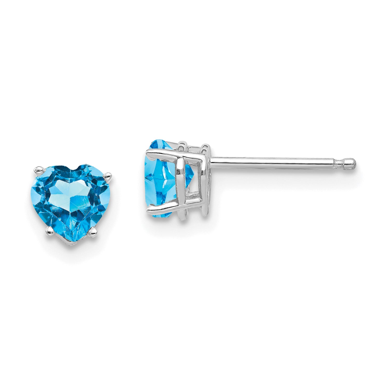 14k White Gold 5mm Heart Blue Topaz Earrings Main image