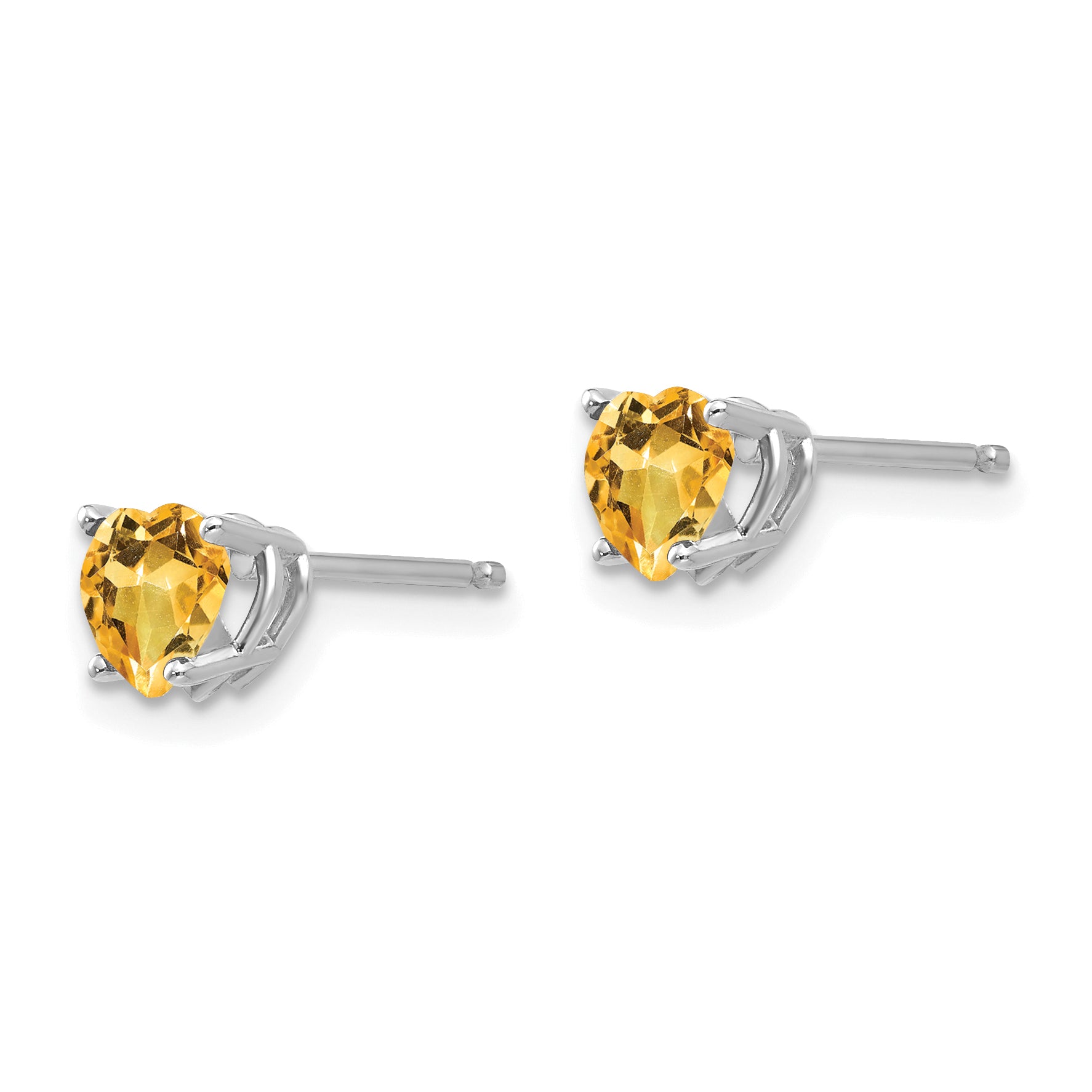 14k White Gold 5mm Heart Citrine Earrings Secondary image