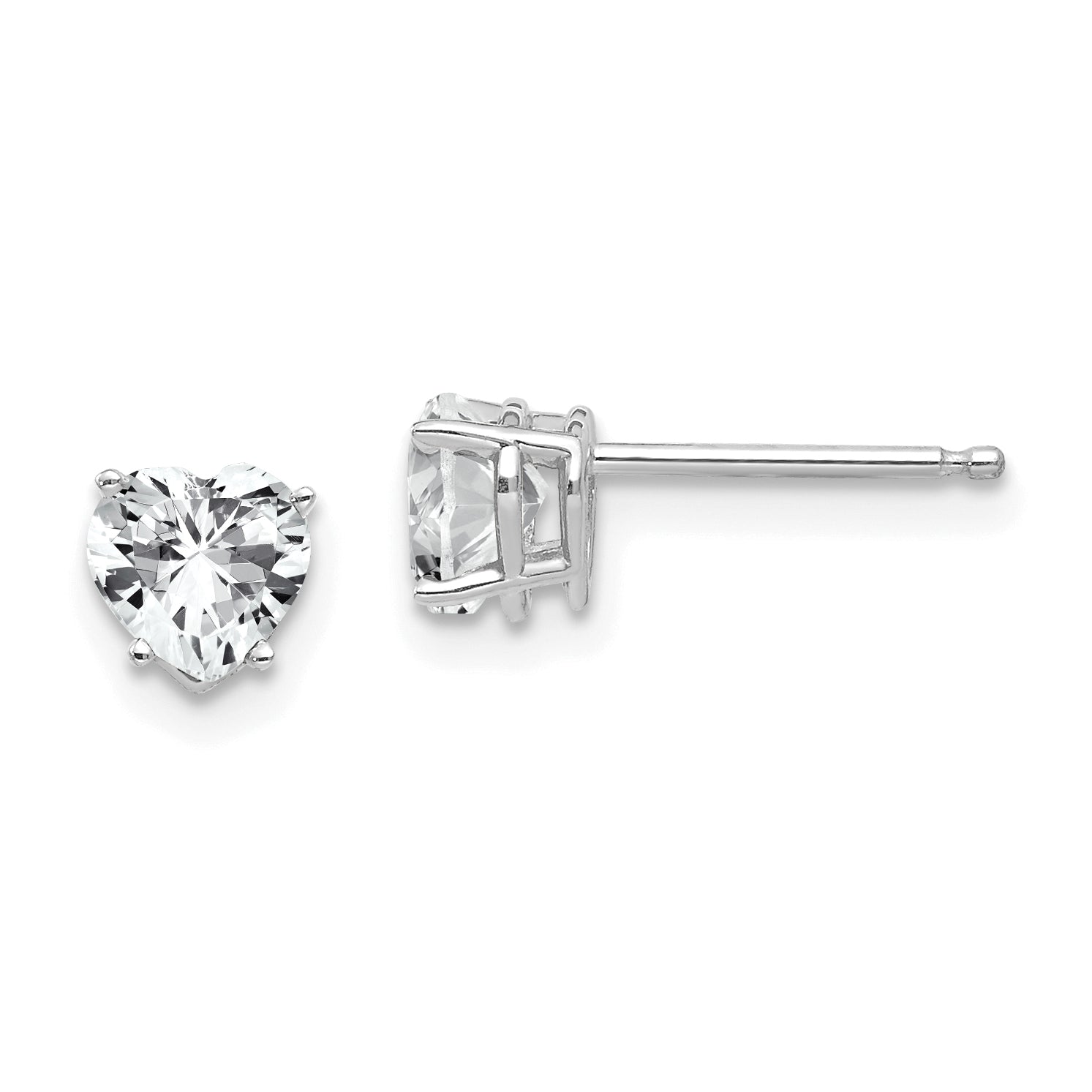 14k White Gold 5mm Heart Cubic Zirconia Earrings Main image