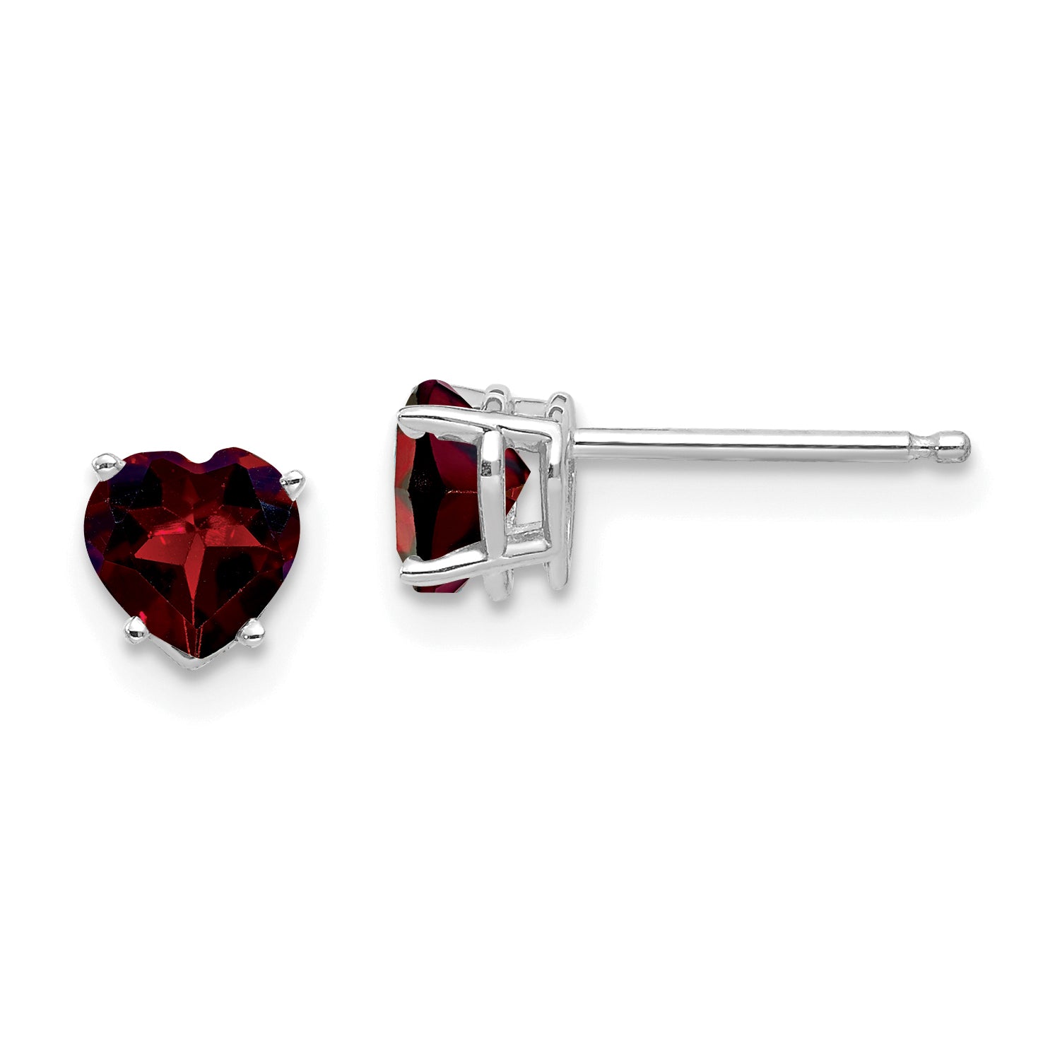 14k White Gold 5mm Heart Garnet Earrings Main image