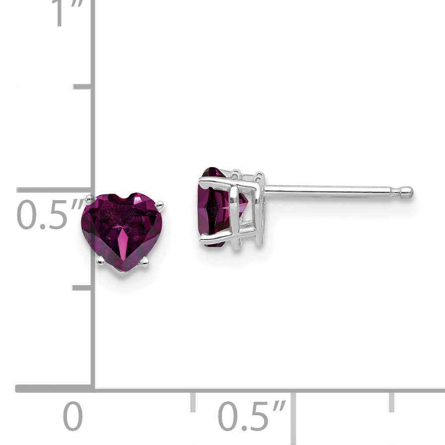 14k White Gold 5mm Heart Rhodolite Garnet Earrings