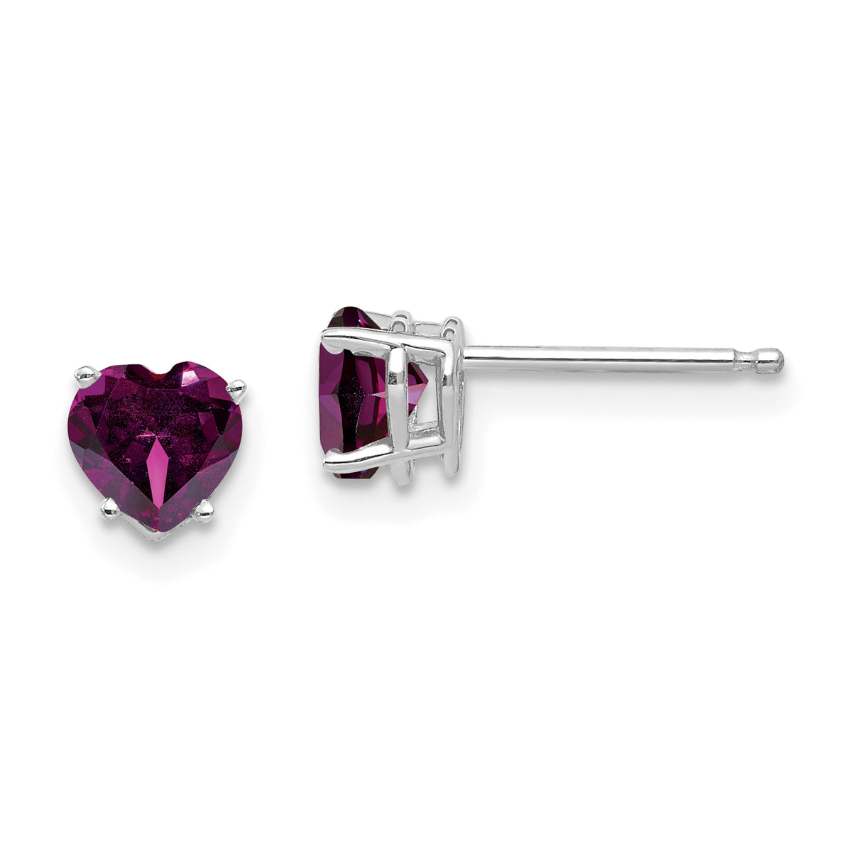 14k White Gold 5mm Heart Rhodolite Garnet Earrings