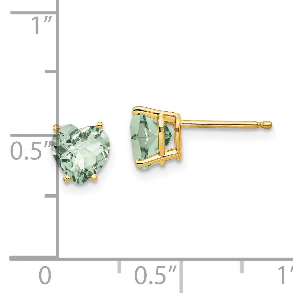 14k 6mm Heart Checker-Cut Green Quartz Earrings Secondary image