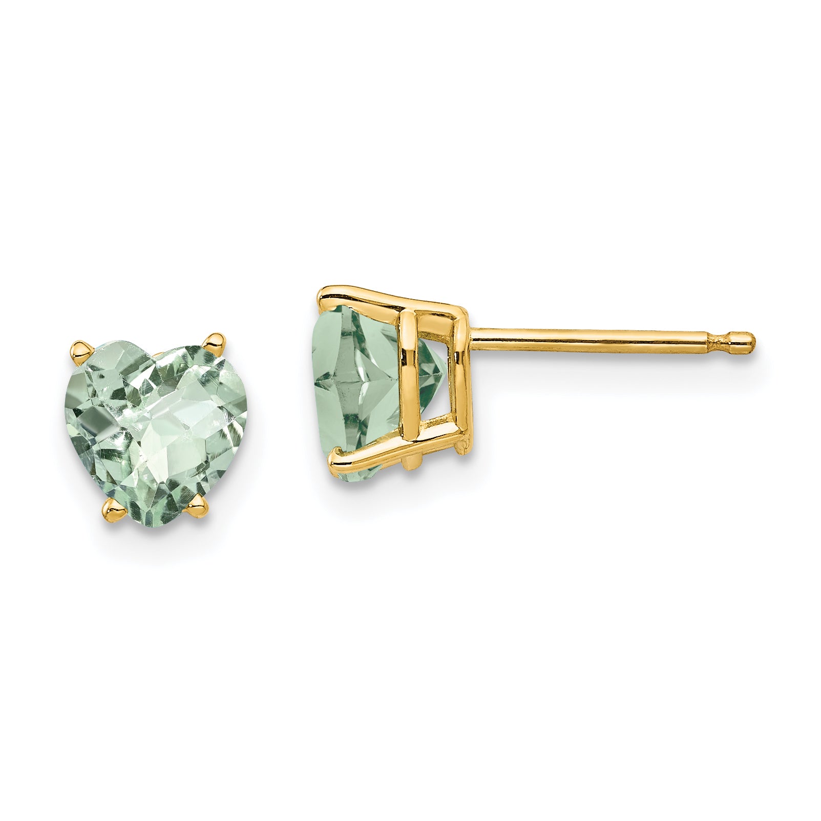 14k 6mm Heart Checker-Cut Green Quartz Earrings Main image